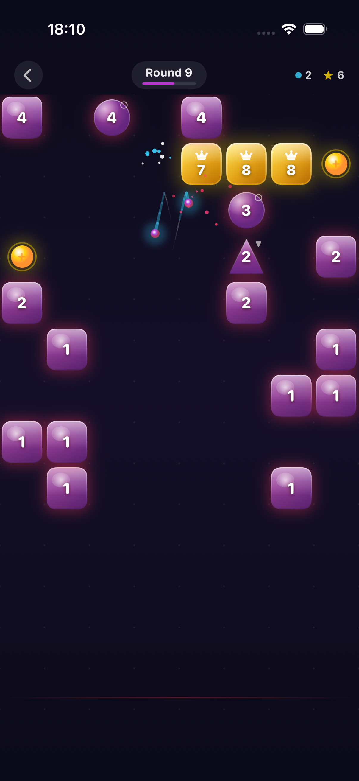 Bounce & Shatter mid-game action with special balls and chain reactions